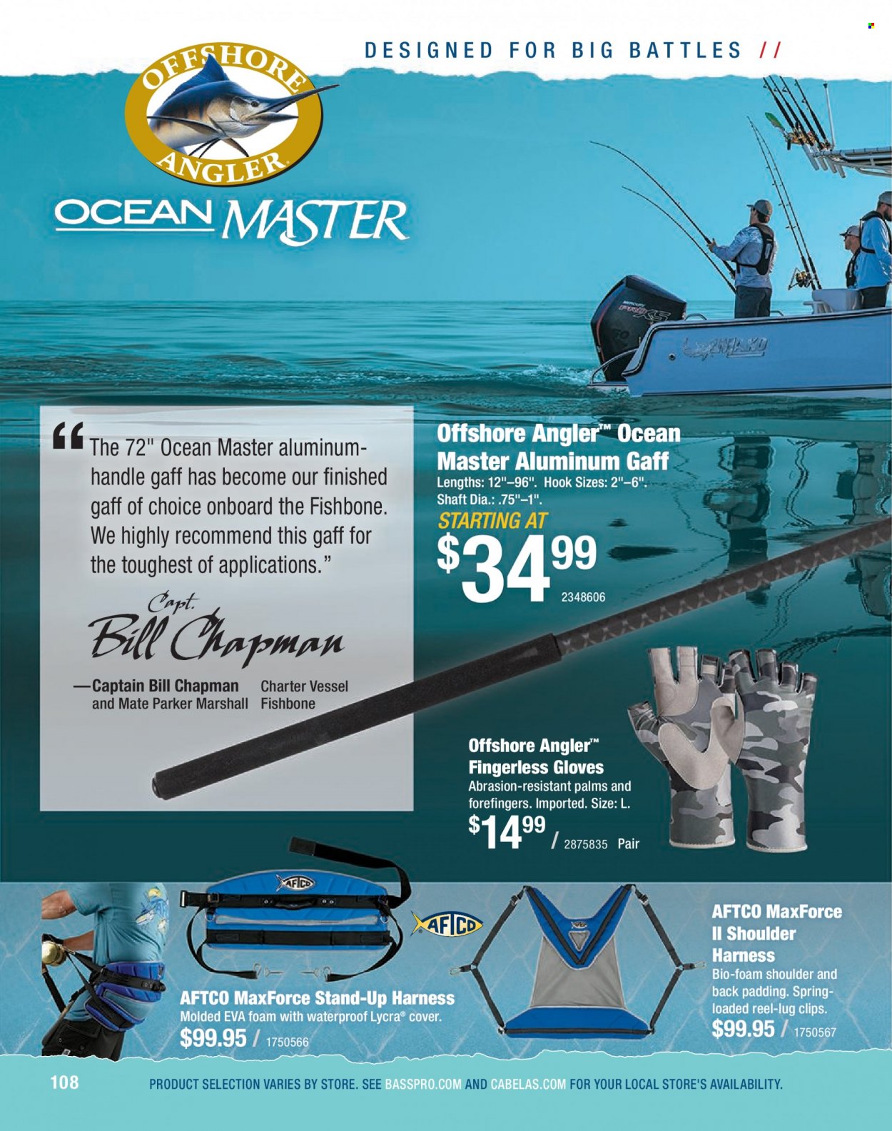 thumbnail - Bass Pro Shops Flyer - Sales products - Marshall, gloves, reel, palm. Page 108.