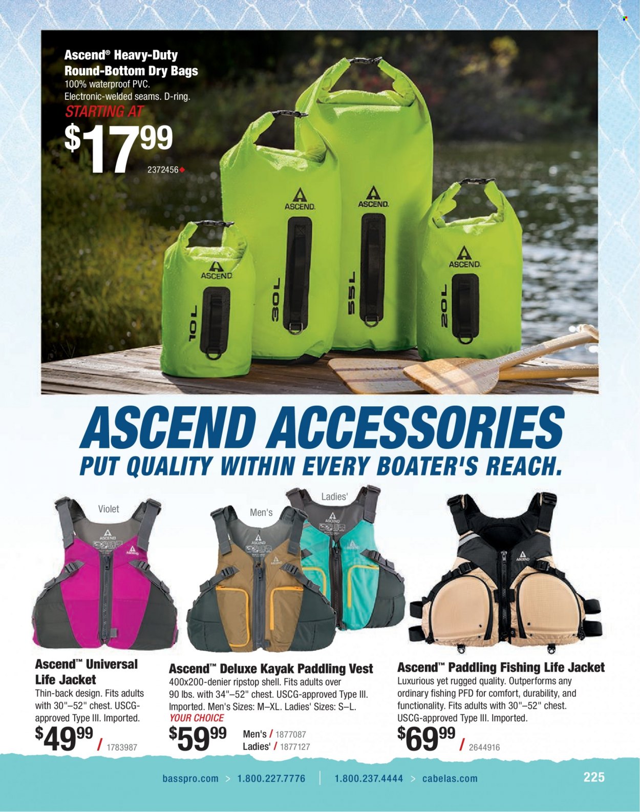 thumbnail - Bass Pro Shops Flyer - Sales products - vest, life jacket, kayak. Page 225.