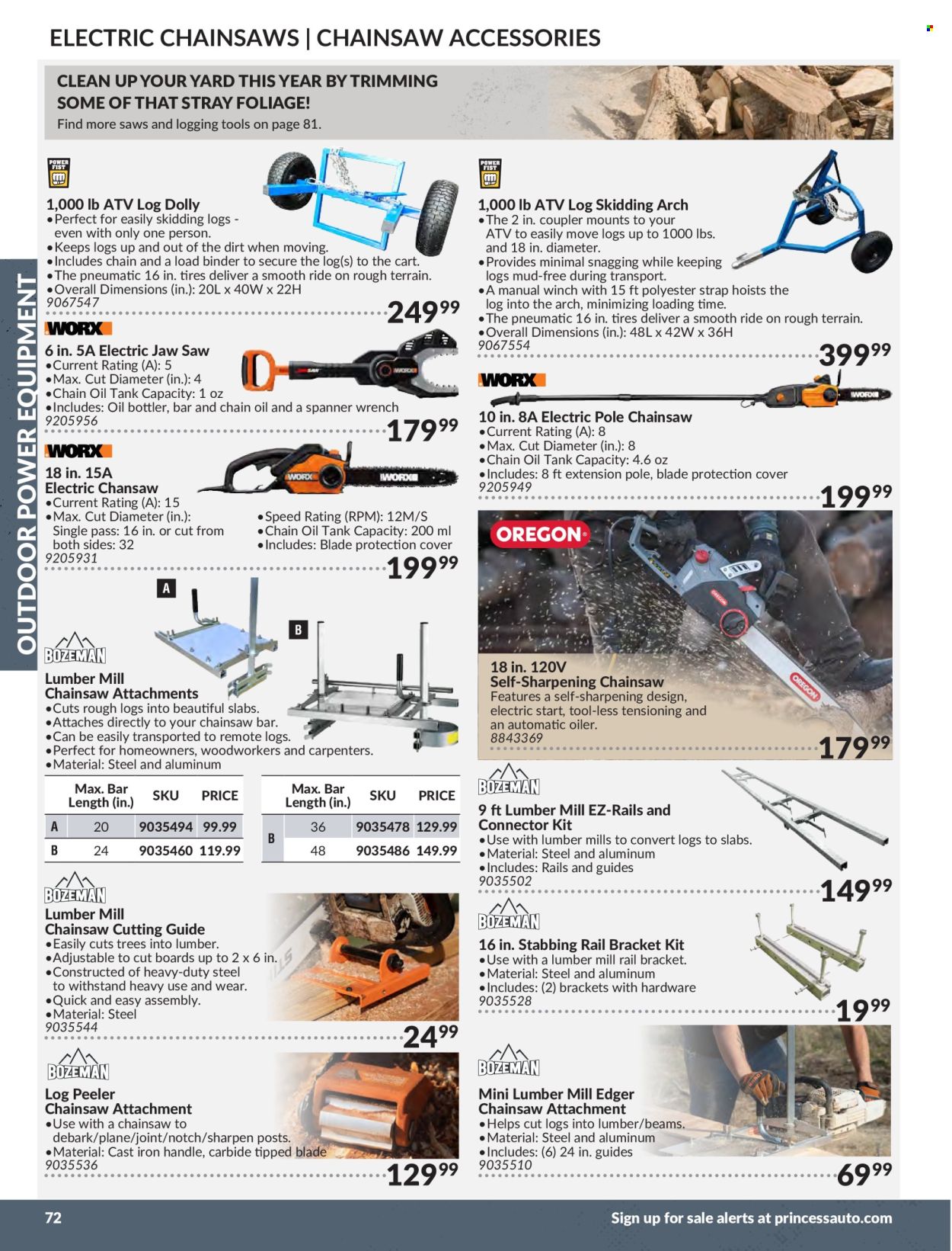 thumbnail - Princess Auto Flyer - Sales products - tank, chain saw, saw, spanner, cart, strap, tires. Page 74.