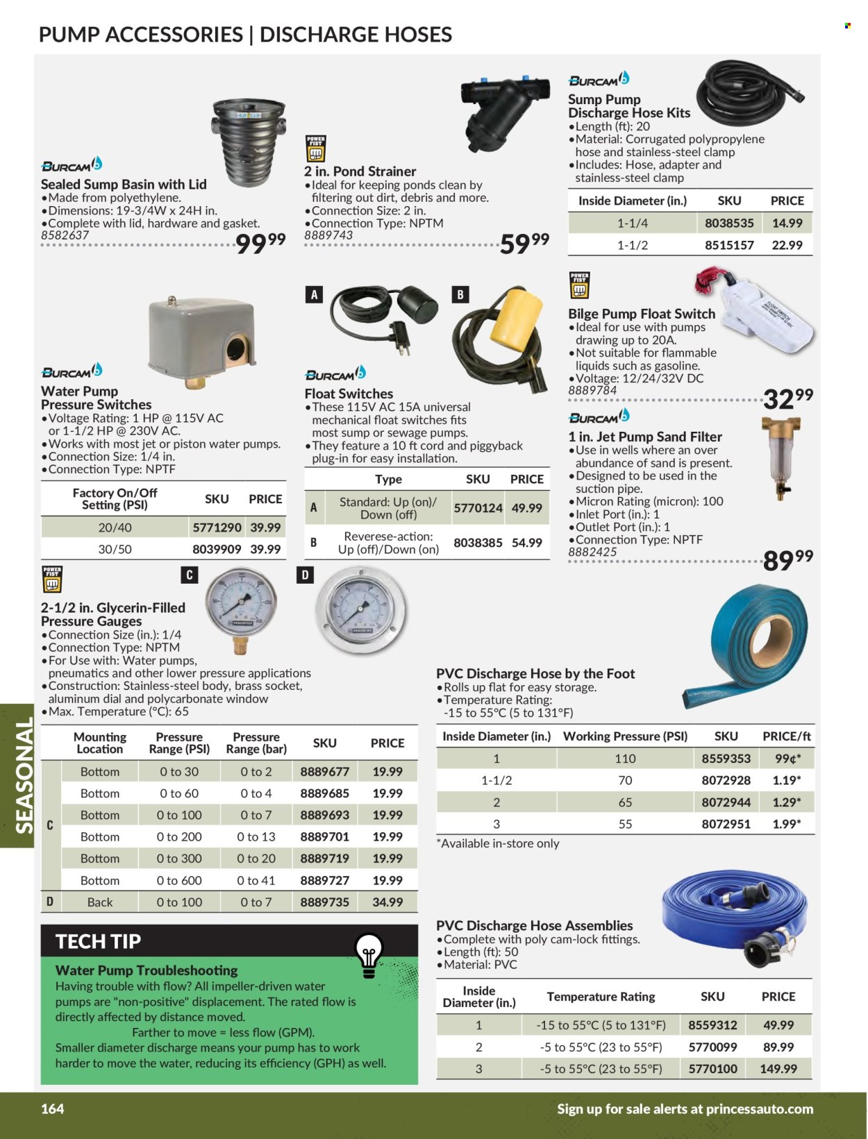 thumbnail - Princess Auto Flyer - Sales products - water pump, pipe, switch, socket, plug, window, clamp, pump. Page 166.