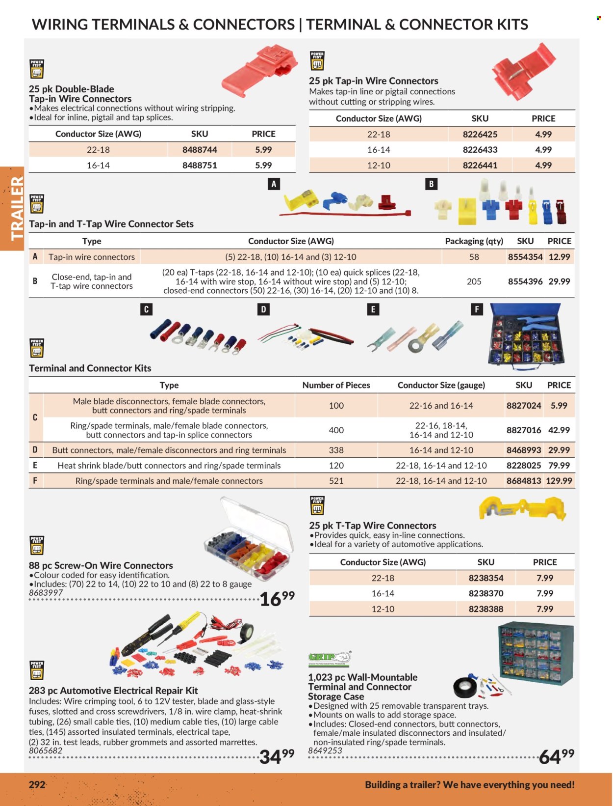 thumbnail - Princess Auto Flyer - Sales products - screw, crimper, spade, shrink tubing, cable tie, clamp, gauge. Page 296.