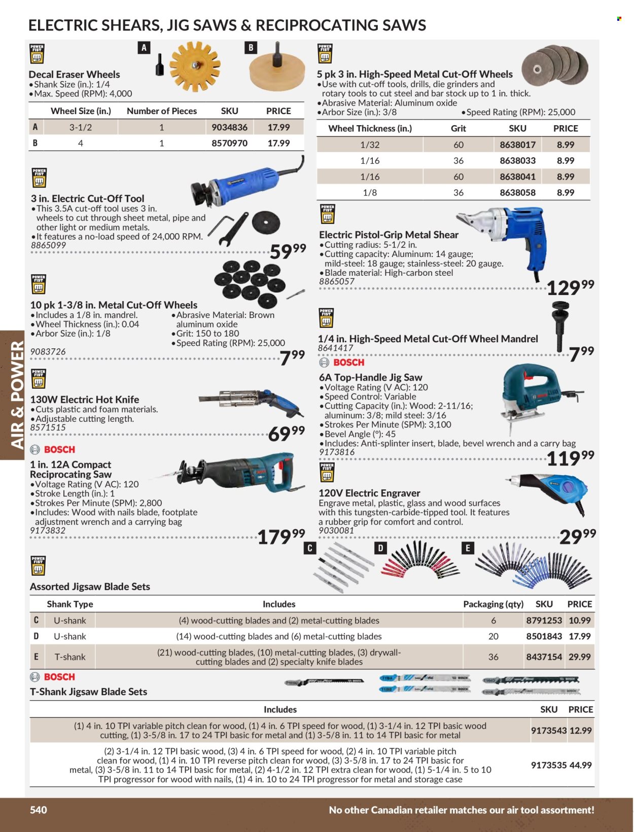 thumbnail - Princess Auto Flyer - Sales products - tools & accessories, saw, jig saw, reciprocating saw, grinding wheel, scissors, knife, gauge. Page 546.