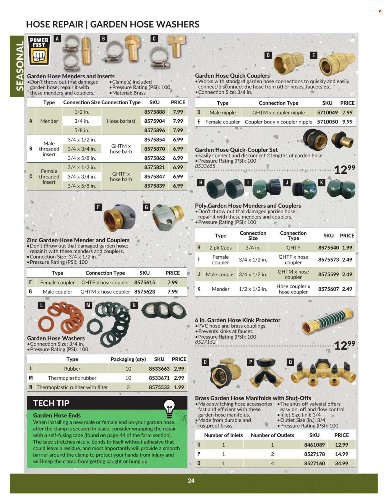 thumbnail - Princess Auto Flyer - April 23, 2024 - April 22, 2025 - Sales products - faucet, adhesive, blanket, washers, clamp, garden hose, hose accessories. Page 24.