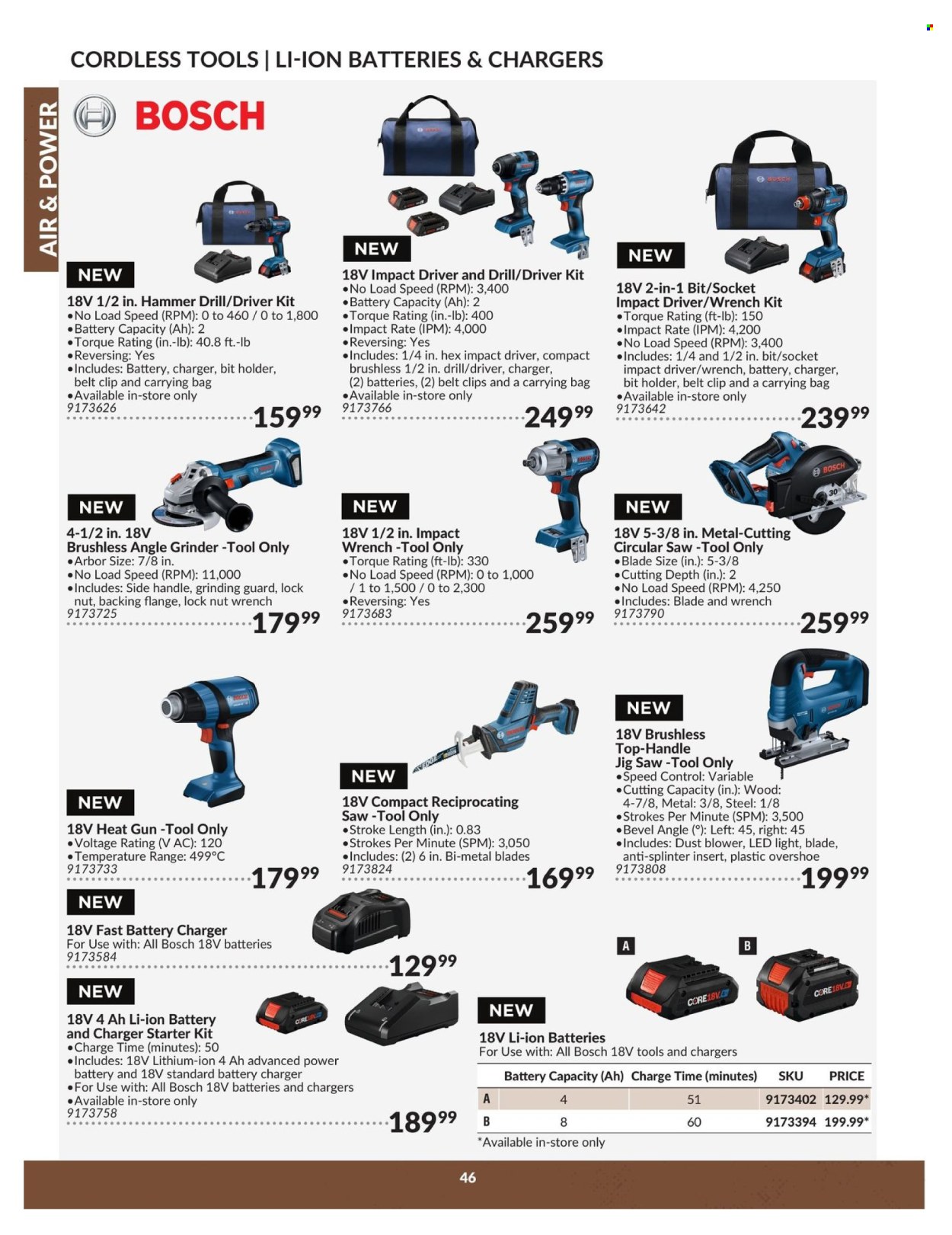 thumbnail - Princess Auto Flyer - April 23, 2024 - April 22, 2025 - Sales products - Bosch, impact driver, hammer drill, impact wrench, circular saw, saw, angle grinder, jig saw, reciprocating saw, blower, heat gun, battery charger. Page 46.
