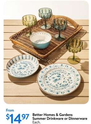 Better Homes & Gardens Summer Drinkware or Dinnerware