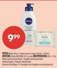 NIVEA Body Lotions / AVEENO CALM + RESTORE / NEUTROGENA Make-Up Removing Wipes