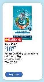 Purina ONE dry cat medium cat food, 3kg