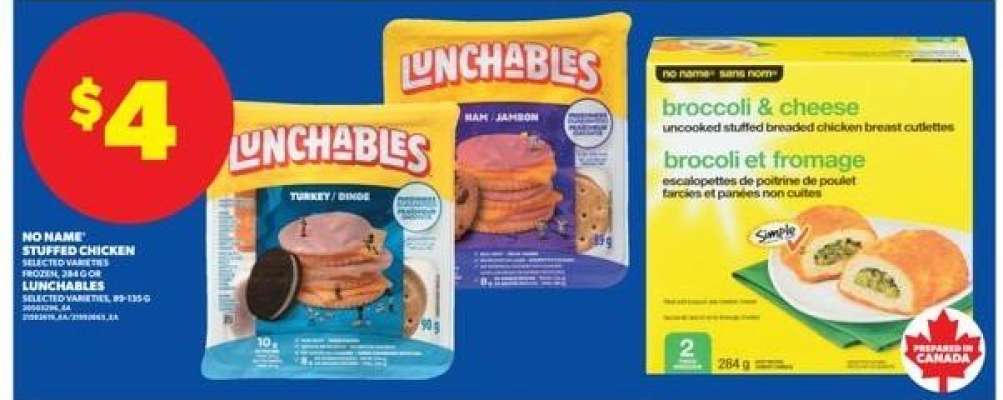 No Name Stuffed Chicken, Selected Varieties or Lunchables