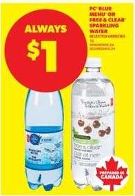 PC Blue Menu or Free & Clear Sparkling Water
