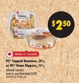 PC Topped Hummus or PC Naan Dippers