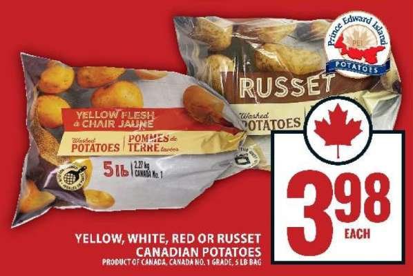 Yellow, White, Red or Russet Canadian Potatoes