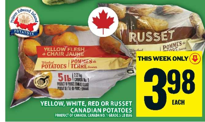 Yellow, White, Red or Russet Canadian Potatoes