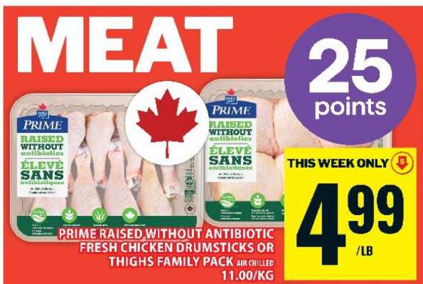 Prime Raised Without Antibiotic Fresh Chicken Drumsticks or Thighs Family Pack