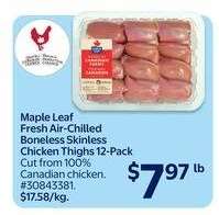 Maple Leaf Fresh Air-Chilled Boneless Skinless Chicken Thighs 12-Pack