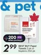 BEST BUY Paper Towels 2 pk or Napkins 250 pk