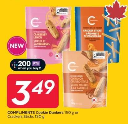 COMPLIMENTS Cookie Dunkers or Crackers Sticks