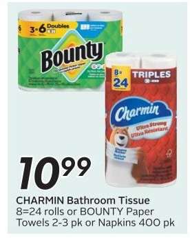 CHARMIN BATHROOM TISSUE or BOUNTY PAPER TOWELS