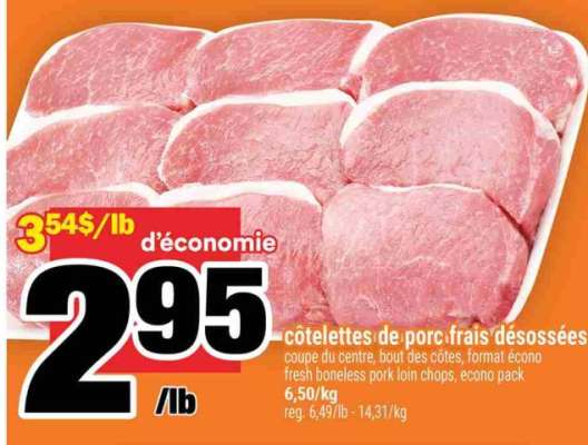 côtelettes de porc frais désossées