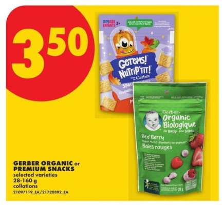 GERBER ORGANIC or PREMIUM SNACKS