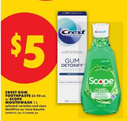 Crest Gum Toothpaste or Scope Mouthwash