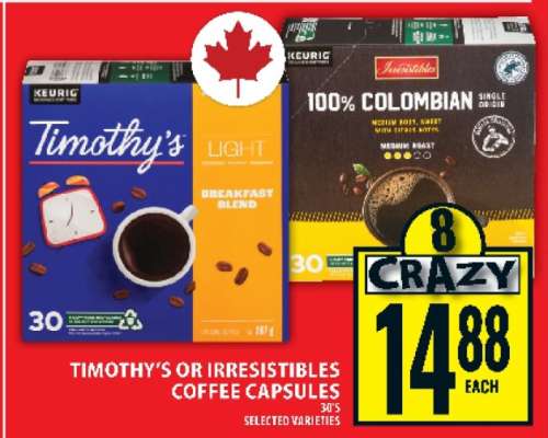 TIMOTHY’S OR IRRESISTIBLES COFFEE CAPSULES