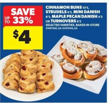 Cinnamon Buns, Strudels, Mini Danish, Maple Pecan Danish, Turnovers
