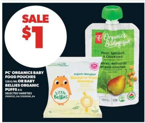 PC Organics Baby Food Pouches or Baby Bellies Organic Puffs