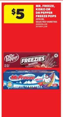 Mr. Freeze, Kisko or Dr Pepper Freeze Pops