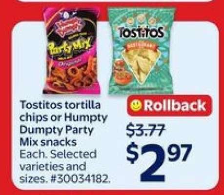 Tostitos tortilla chips or Humpty Dumpty Party Mix snacks