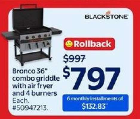 Bronco 36" combo griddle with air fryer and 4 burners