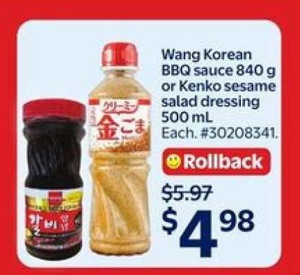 Wang Korean BBQ Sauce 840 g or Kenko Sesame Salad Dressing 500 mL