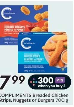Compliments Breaded Chicken Strips, Nuggets or Burgers