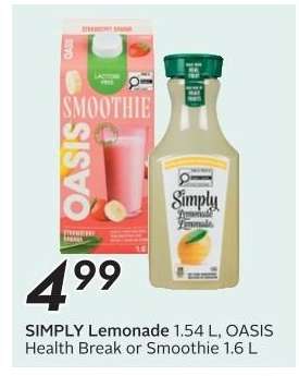 SIMPLY Lemonade 1.54 L, OASIS Health Break or Smoothie 1.6 L