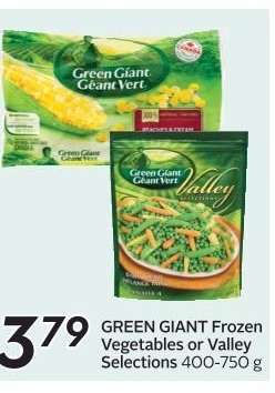 GREEN GIANT Frozen Vegetables or Valley Selections