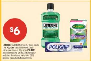 Listerine Classic Mouthwash / Poligrip Denture Adhesive Cream / Polident Denture Cleansing Tablets