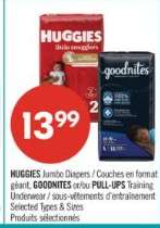 HUGGIES Jumbo Diapers / GOODNITES / PULL-UPS Training Underwear