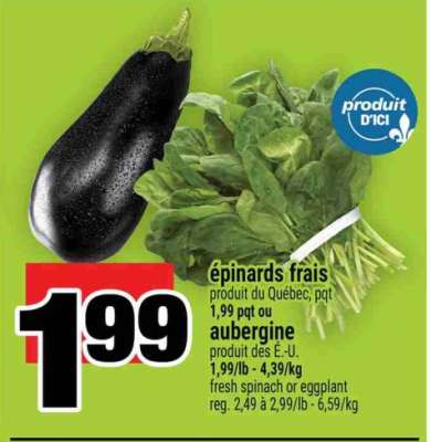 épinards frais ou aubergine