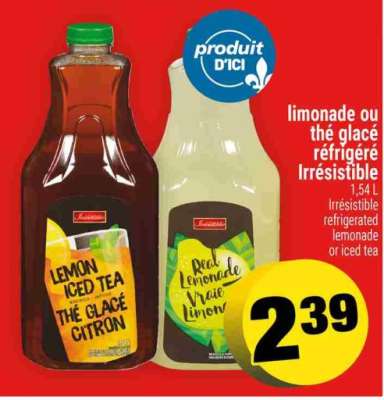 Limonade ou Thé Glacé Réfrigéré Irrésistible