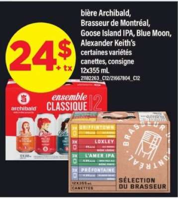 bière Archibald, Brasseur de Montréal, Goose Island IPA, Blue Moon, Alexander Keith’s