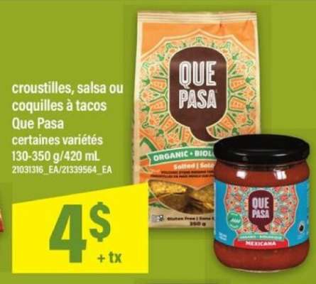 Que Pasa croustilles, salsa ou coquilles à tacos