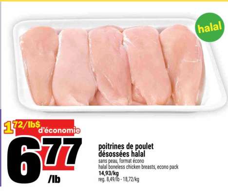 poitrines de poulet désossées halal