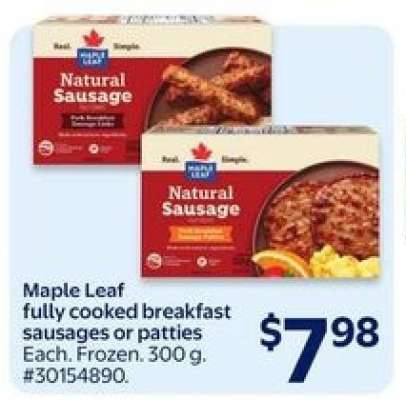 Maple Leaf Fully Cooked Breakfast Sausages or Patties