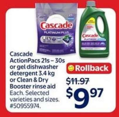 Cascade ActionPacs or Gel Dishwasher Detergent or Clean & Dry Booster Rinse Aid