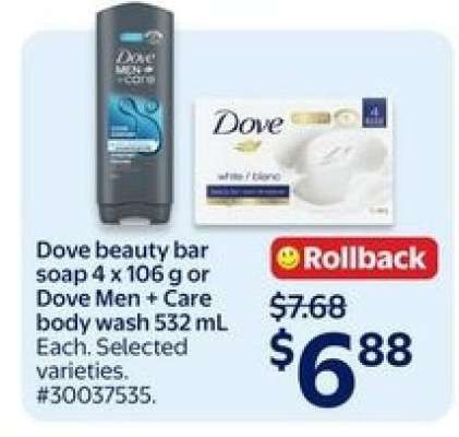 Dove beauty bar soap 4 x 106 g or Dove Men + Care body wash 532 mL