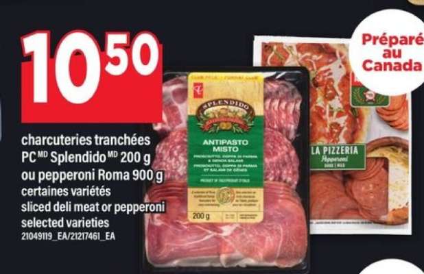 Charcuteries tranchées PC Splendido ou pepperoni Roma