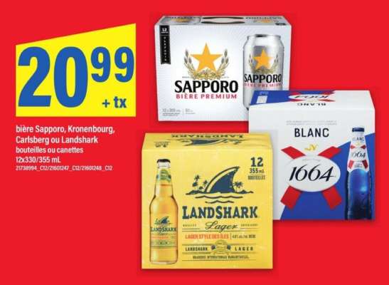 bière Sapporo, Kronenbourg, Carlsberg ou Landshark