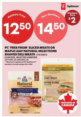 PC 'Free From' Sliced Meats or Maple Leaf Natural Selections Shaved Deli Meats