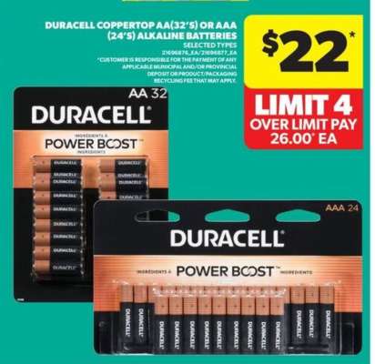 Duracell Coppertop AA (32's) or AAA (24's) Alkaline Batteries