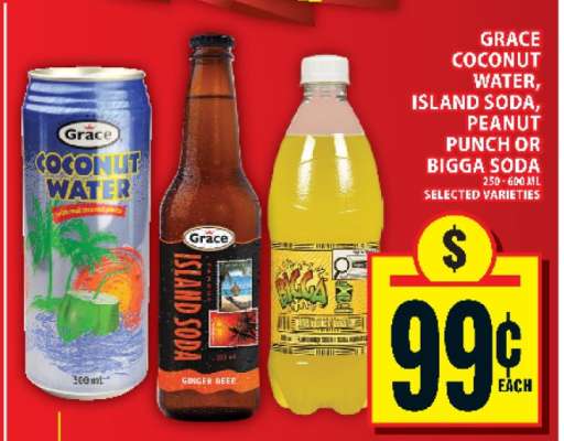 Grace Coconut Water, Island Soda, Peanut Punch or Bigga Soda