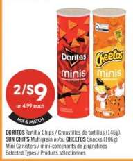 DORITOS Tortilla Chips / SUN CHIPS Multigrain or CHEETOS Snacks